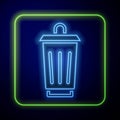 Glowing neon Trash can icon isolated on blue background. Garbage bin sign. Recycle basket icon. Office trash icon Royalty Free Stock Photo