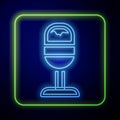 Glowing neon Trash can icon isolated on blue background. Garbage bin sign. Recycle basket icon. Office trash icon Royalty Free Stock Photo