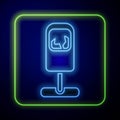 Glowing neon Trash can icon isolated on blue background. Garbage bin sign. Recycle basket icon. Office trash icon Royalty Free Stock Photo