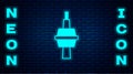 Glowing neon TV CN Tower in Toronto icon isolated on brick wall background. Famous world landmarks icon concept. Tourism