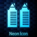 Glowing neon Two tall residential towers in the Dnipro city icon isolated on brick wall background. Vector Royalty Free Stock Photo