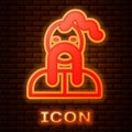 Glowing neon Ukrainian cossack icon isolated on brick wall background. Vector