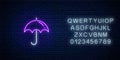 Glowing neon umbrella weather icon with alphabet Umbrella symbol in neon style to weather forecast in mobile application Royalty Free Stock Photo