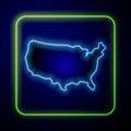 Glowing neon USA map icon isolated on blue background. Map of the United States of America. Vector Royalty Free Stock Photo