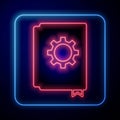 Glowing neon User manual icon isolated on black background. User guide book. Instruction sign. Read before use. Vector Royalty Free Stock Photo