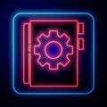 Glowing neon User manual icon isolated on blue background. User guide book. Instruction sign. Read before use. Vector Royalty Free Stock Photo