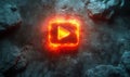 Glowing neon video player icon set on a dark backdrop provides ideal visual appeal and is suitable for usage in web Royalty Free Stock Photo