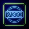 Glowing neon Vote icon isolated on blue background. Vector