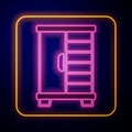 Glowing neon Wardrobe icon isolated on black background. Cupboard sign. Vector