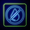 Glowing neon Water drop forbidden icon isolated on blue background. No water sign. Vector Royalty Free Stock Photo