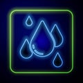 Glowing neon Water drop icon isolated on blue background. Vector Royalty Free Stock Photo