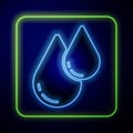 Glowing neon Water drop icon isolated on blue background. Vector Royalty Free Stock Photo