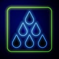 Glowing neon Water drop icon isolated on blue background. Vector Royalty Free Stock Photo