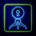Glowing neon Web camera icon isolated on blue background. Chat camera. Webcam icon. Vector Illustration