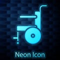 Glowing neon Wheelchair for disabled person icon isolated on brick wall background. Vector Illustration Royalty Free Stock Photo