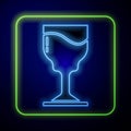 Glowing neon Wine glass icon isolated on blue background. Wineglass icon. Goblet symbol. Glassware sign. Happy Easter Royalty Free Stock Photo