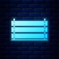 Glowing neon Wooden box icon isolated on brick wall background. Grocery basket, storehouse crate. Empty wooden container