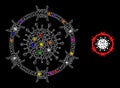 Glowing Net Barbed Coronavirus Zone Icon with Constellation Colorful Lightspots
