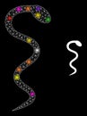 Glowing Net Snake Icon with Glare Colored Light Spots