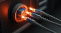 Glowing network cables connected to a server port Royalty Free Stock Photo