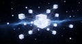 Glowing Network of Cubes in Space, Abstract Technology Concept, Futuristic Digital Connection Royalty Free Stock Photo