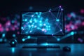 Glowing network of data connections on a computer screen. Abstract visualization of big data and artificial intelligence Royalty Free Stock Photo