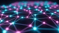 Glowing interconnected network of neon pink and cyan nodes and lines on a dark background Royalty Free Stock Photo