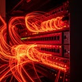 Glowing Network Server Rack Light Trails Royalty Free Stock Photo