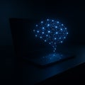 Glowing Neural Brain Above Laptop Representing Artificial Intelligence in Futuristic Workspace Royalty Free Stock Photo