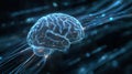 Glowing Neural Network Brain with Digital Data Streams Background, Royalty Free Stock Photo