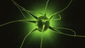 Glowing neuron cell on abstract green background. Brain health a