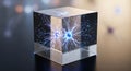 Glowing neuron network inside a transparent cube showcases advanced technology concept Royalty Free Stock Photo