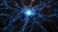 Glowing Neuron, Neural Network, Synapse, Medical, Science, Human Brain, Nerve Cells, 3D Rendering Royalty Free Stock Photo