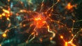 Active neuron sending signals through neural network in the brain