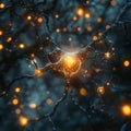 Glowing neurons interconnected in a complex neural network visual