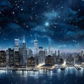 Glowing New York City Skyline at Night