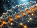 Abstract digital image depicting a secure, interconnected blockchain network with glowing nodes Royalty Free Stock Photo