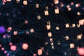 Glowing nodes with variational lines, 3d rendering Royalty Free Stock Photo