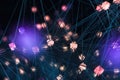 Glowing nodes with variational lines, 3d rendering Royalty Free Stock Photo