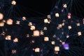 Glowing nodes with variational lines, 3d rendering Royalty Free Stock Photo