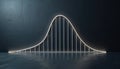 Glowing normal distribution curve on dark wall. Gaussian bell shape represents probability distribution statistics. Data science Royalty Free Stock Photo