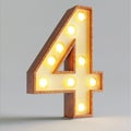 A glowing number 4 created in a 3D light bulb font style. Royalty Free Stock Photo
