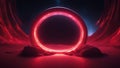 glowing number zero render abstract background cosmic landscape round portal frame red neon