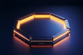 Glowing Octagon Geometric Shape with Golden Light and Reflective Surfaces
