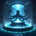 Glowing octopus in mystical blue light Royalty Free Stock Photo