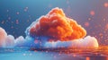 Glowing Orange Cloud Above Futuristic Cityscape, Cloud Computing and Digital Transformation Concept Royalty Free Stock Photo