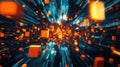 Digital data cubes moving through abstract network space Royalty Free Stock Photo