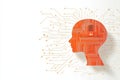 Glowing orange digital head silhouette branching circuit patterns symbolizing cognitive computing AI driven systems neural