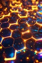 Glowing Orange Hexagonal Grid, Futuristic Tech Pattern Digital Energy, Portrait Images Generative AI Royalty Free Stock Photo