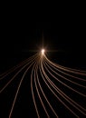 Glowing orange light trails converging on black for technology data flow Royalty Free Stock Photo